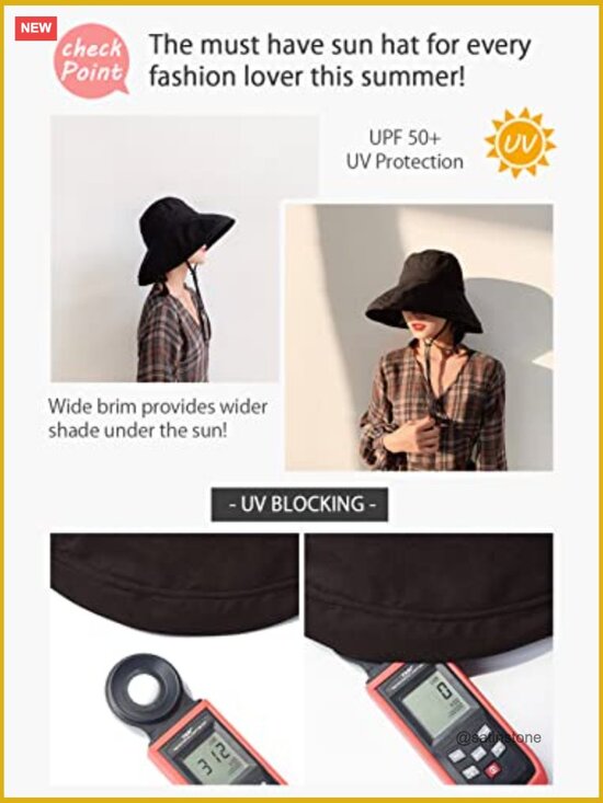 UPF50+ Wide Brim Bucket Hat with Adjustable Foldable Brim Travel Beach Sun Hat main image 4